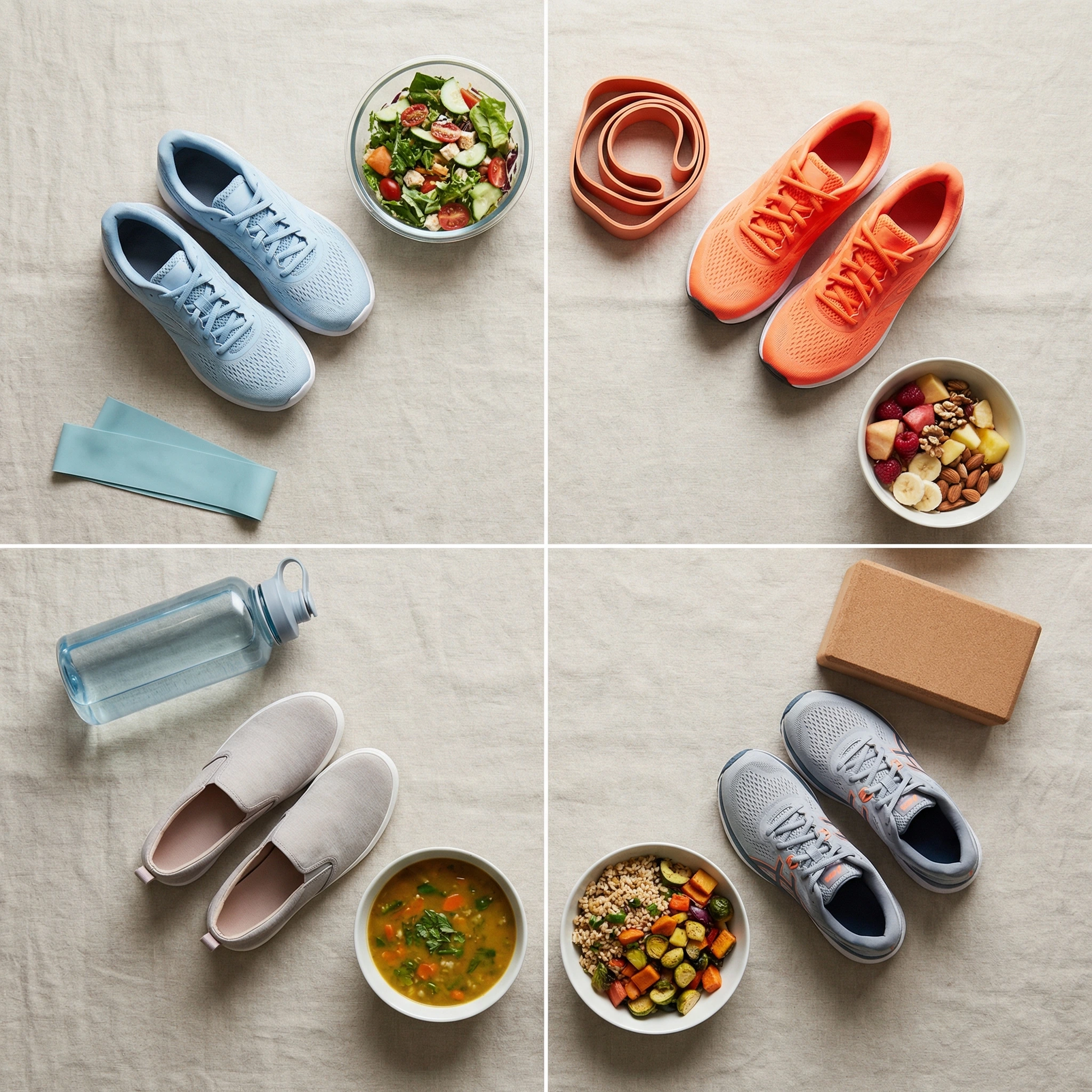 Athletic essentials arranged in a circular layout to represent menstrual cycle phases and training choices