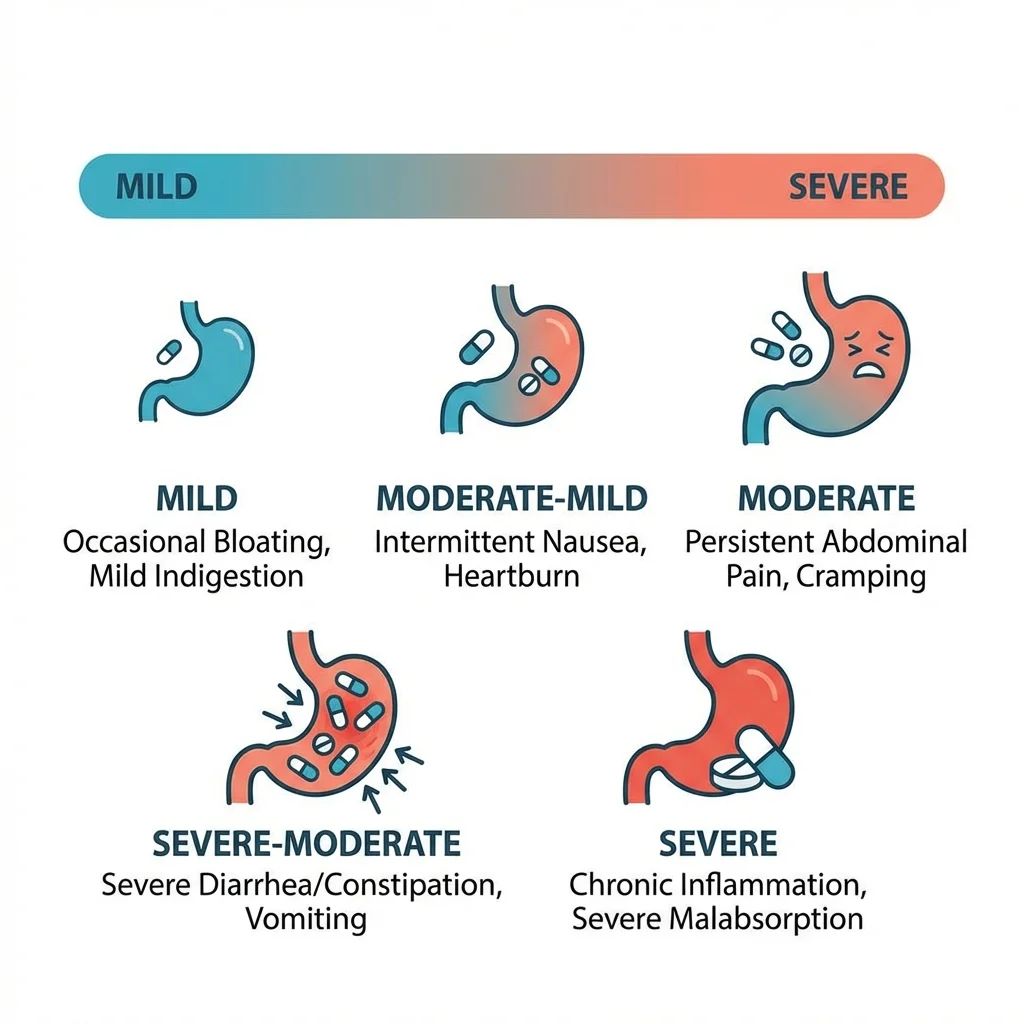 Infographic comparing common and severe gastrointestinal side effects of GLP-1 medications