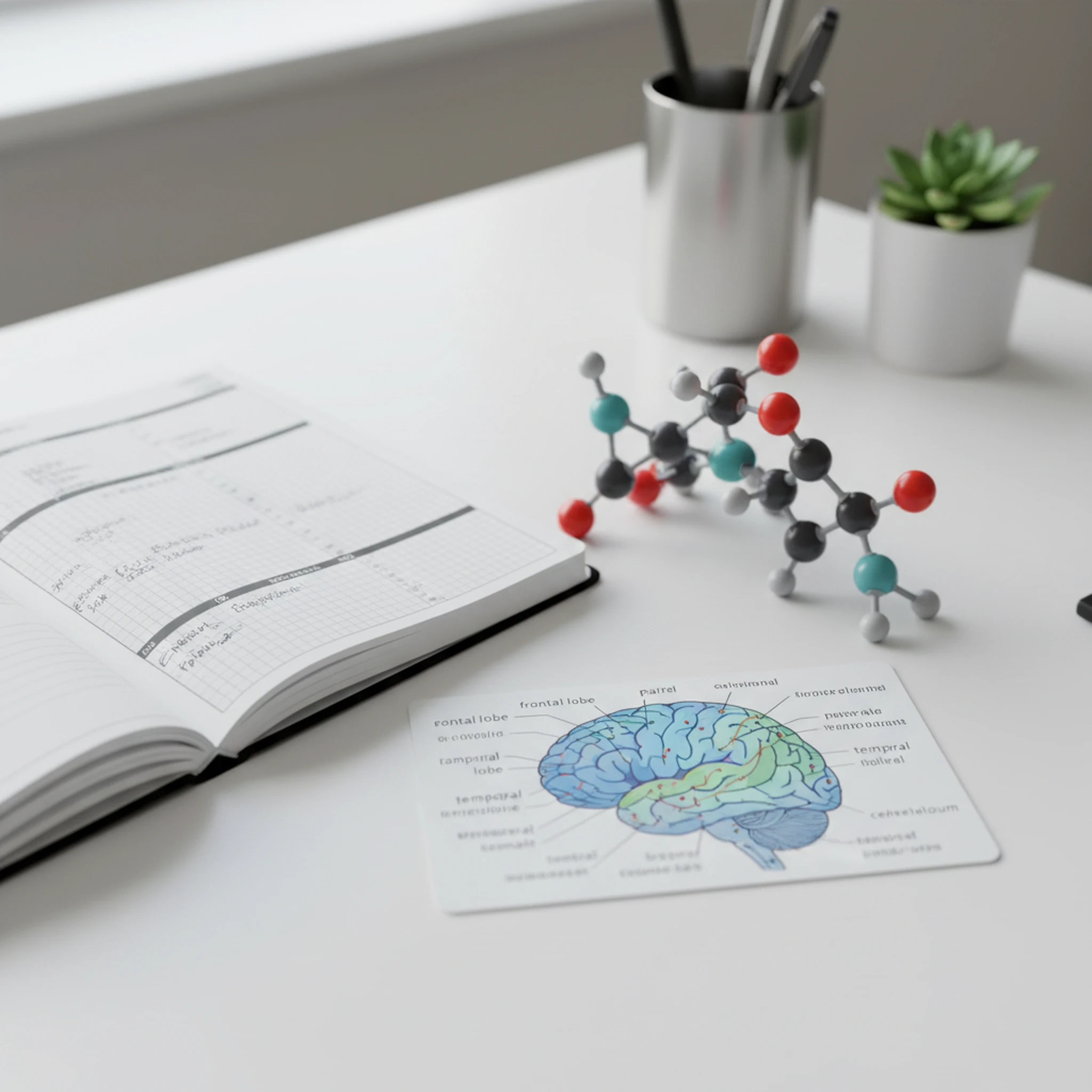 Clinical workspace with an endocannabinoid pathway diagram, symptom journal, and labeled cannabinoid reference cards