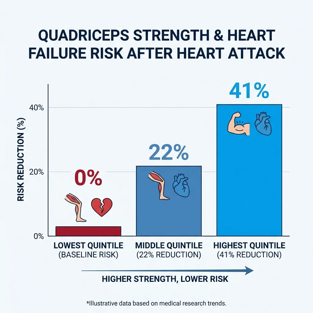 Infographic showing the relationship between quadriceps strength percentiles and heart failure risk reduction