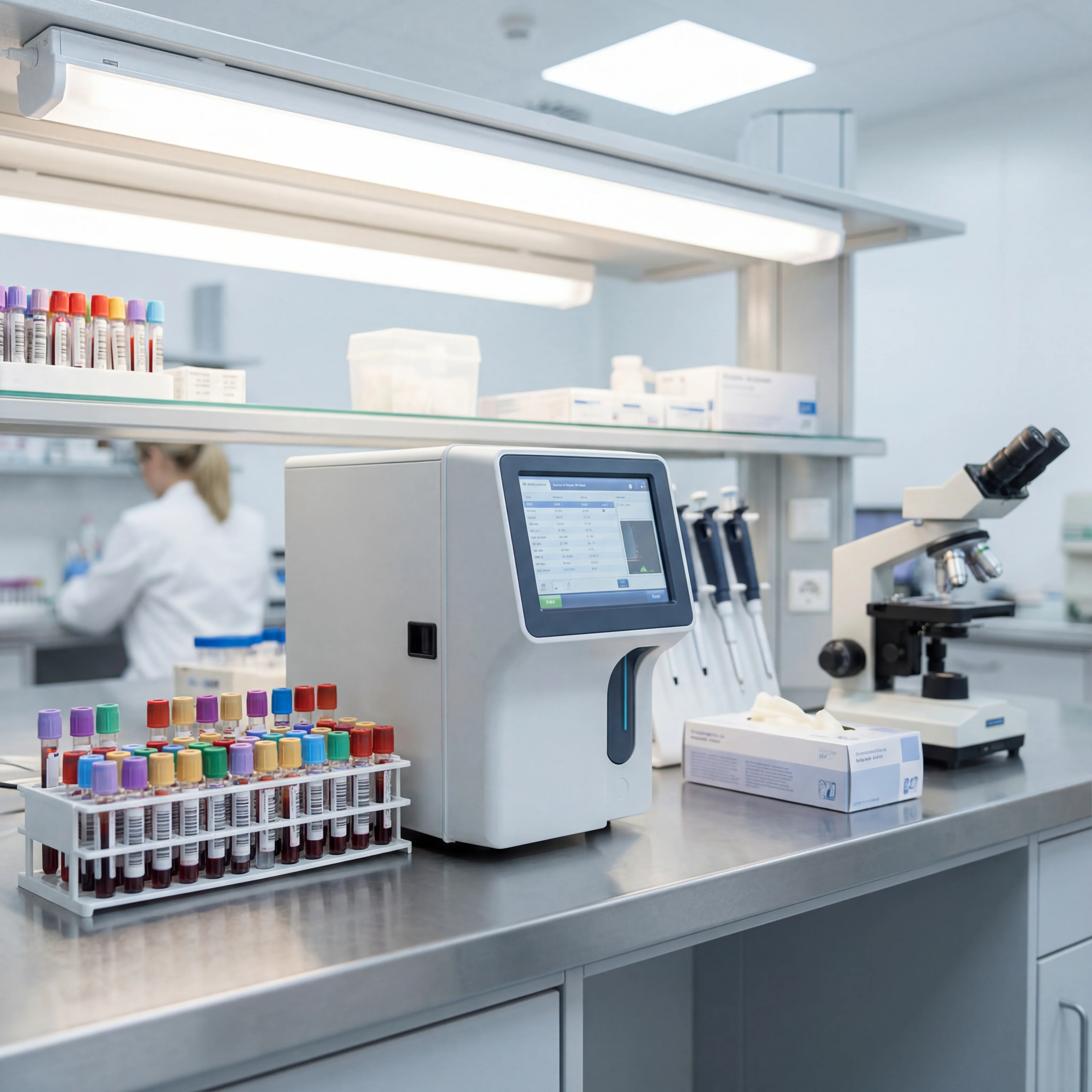Laboratory blood sample tubes and diagnostic equipment used for Epstein-Barr virus antibody testing